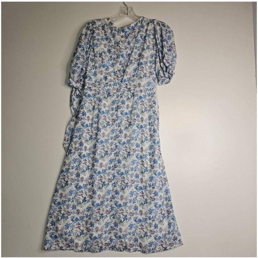 Lulus White Floral Print Puff Sleeve Faux-Wrap Dress Medium - Picture 8 of 11